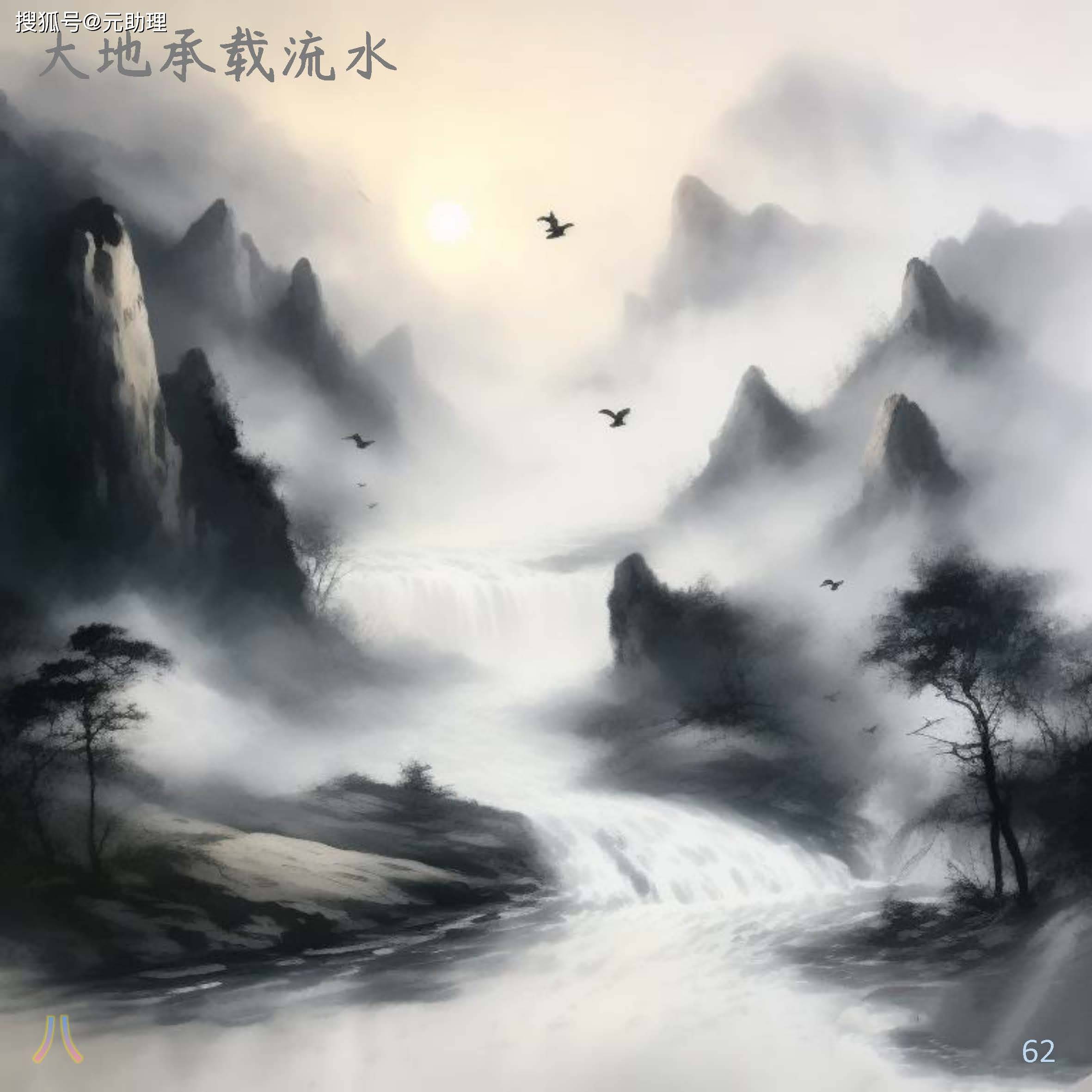 孤舟行于红霞间，AI绘就水墨新境